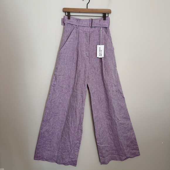 Matthew Bruch Pants - NWT Matthew Bruch Wide Leg pants belted linen lavender melange 2 minimalist boho